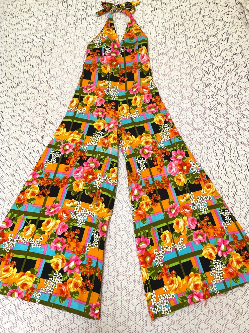 Vintage Psychedelic Halter Jumpsuit 1970’s Homespun